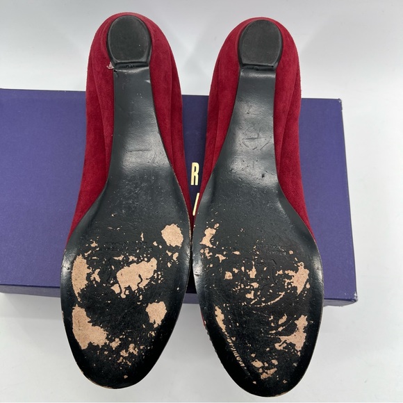 Stuart Weitzman Suede Ballet Flats Sz 8 N Scarlet Bow Rhinestone Bling Slipper - Picture 7 of 12